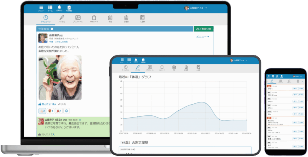 使いやすい画面設計の記録ソフトケアコラボの画面キャプチャ
